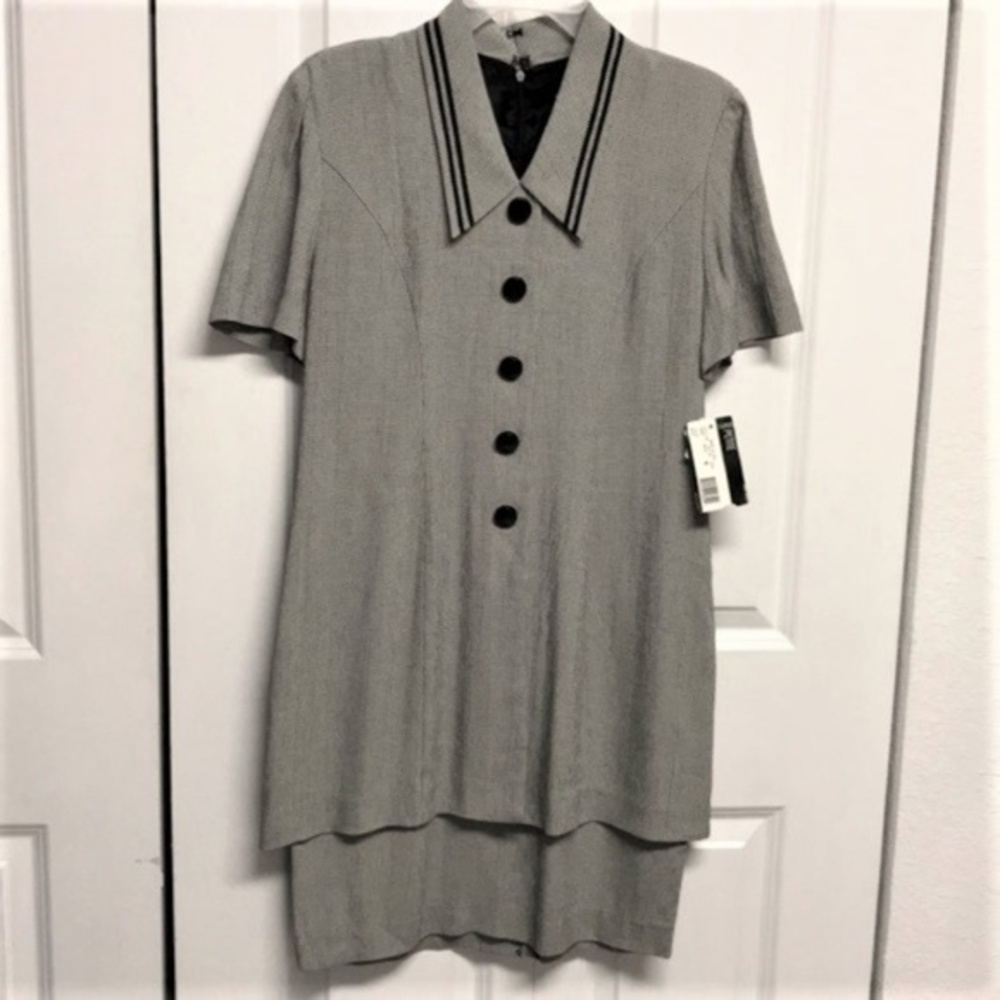 Vintage Taurus Black White Herringbone Layered Look Pencil Dress 6P